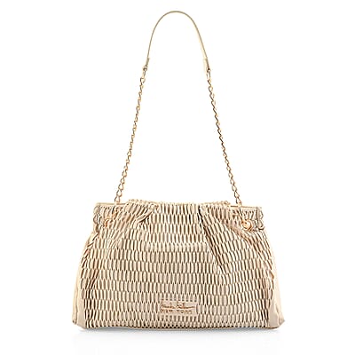 Closeout Nicole Miller Cream Faux Leather Lazer Cut Shoulder Bag