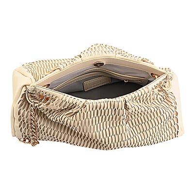Closeout Nicole Miller Cream Faux Leather Lazer Cut Shoulder Bag
