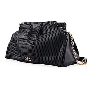 Closeout Nicole Miller Black Faux Leather Lazer Cut Shoulder Bag