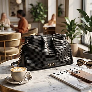 Closeout Nicole Miller Black Faux Leather Lazer Cut Shoulder Bag