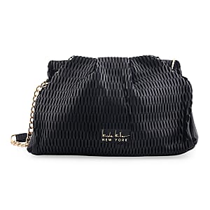 Closeout Nicole Miller Black Faux Leather Lazer Cut Shoulder Bag