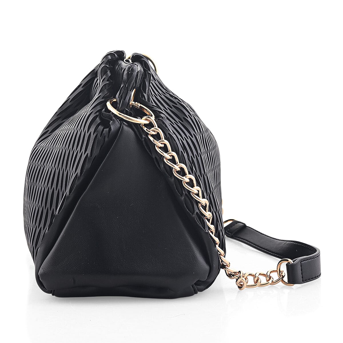 Closeout Nicole Miller Black Faux Leather Lazer Cut Shoulder Bag image number 3