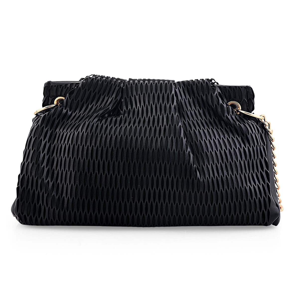 Closeout Nicole Miller Black Faux Leather Lazer Cut Shoulder Bag