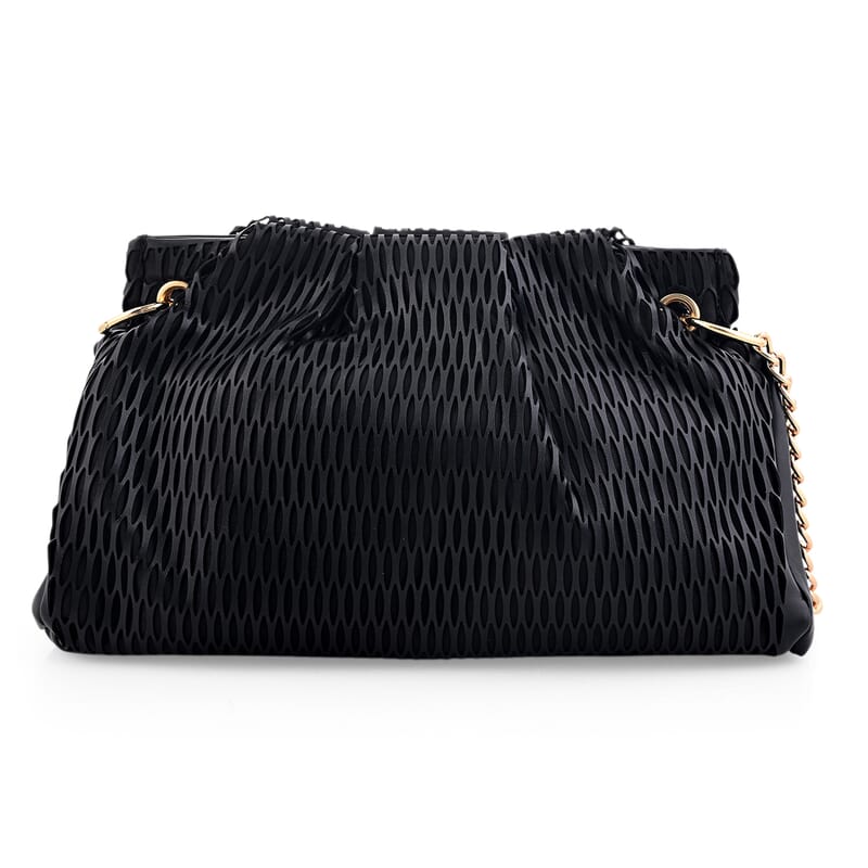 Closeout Nicole Miller Black Faux Leather Lazer Cut Shoulder Bag