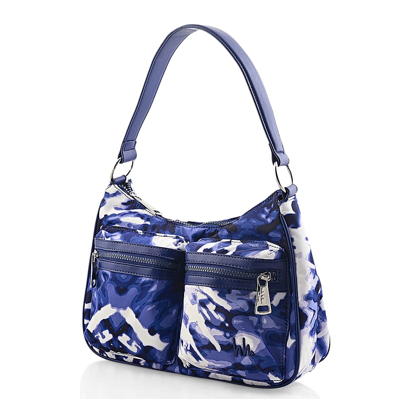 Closeout Nicole Miller Navy & White Faux Leather Shoulder Bag with Removable Strap