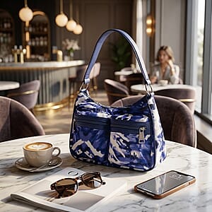 Closeout Nicole Miller Navy & White Faux Leather Shoulder Bag with Removable Strap