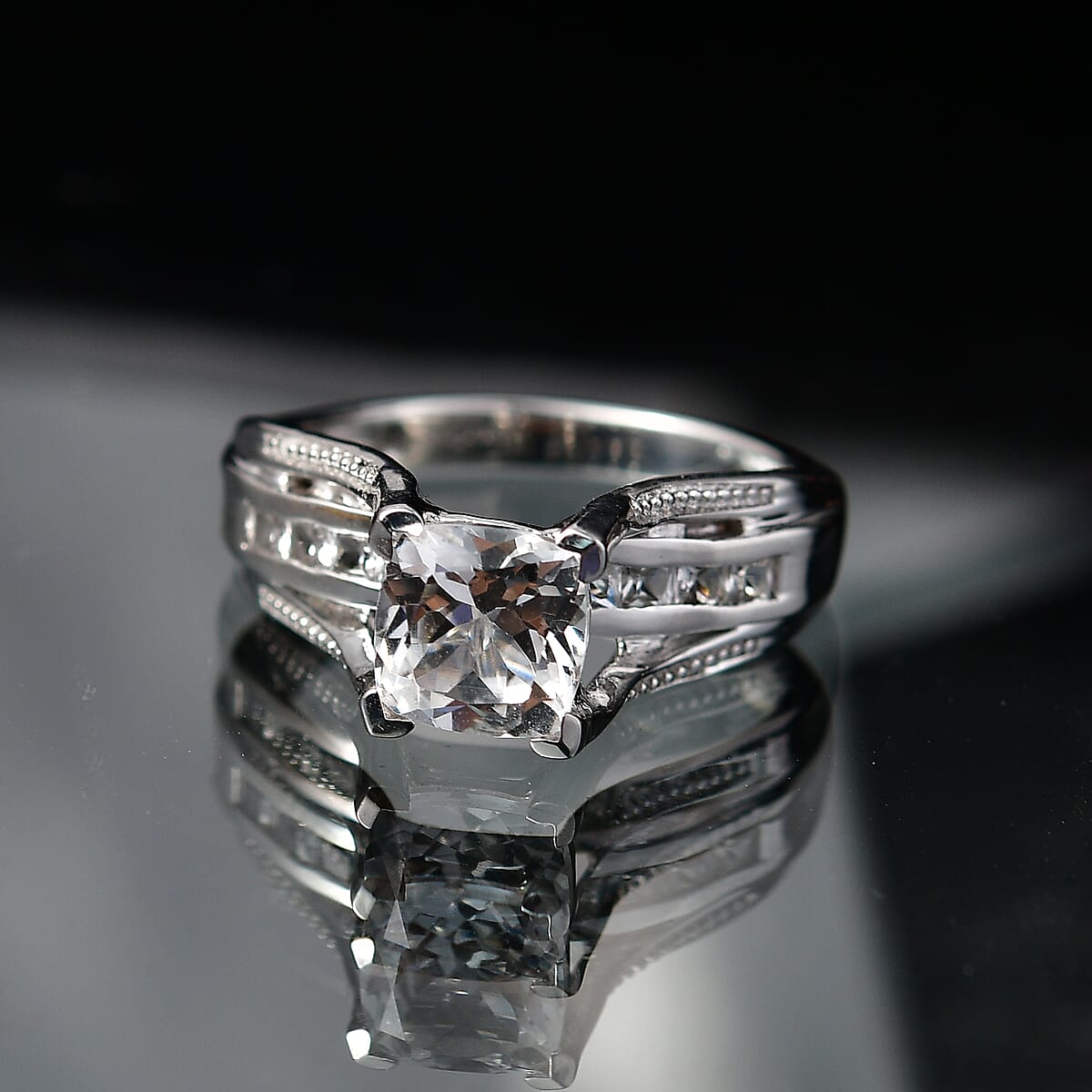 EverTrue Lab Created White Sapphire 2.60 ctw Bridge Ring in Platinum Bond (Size  10.0) image number 1