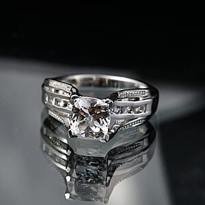 EverTrue Lab Created White Sapphire 2.60 ctw Bridge Ring in Platinum Bond (Size  10.0)