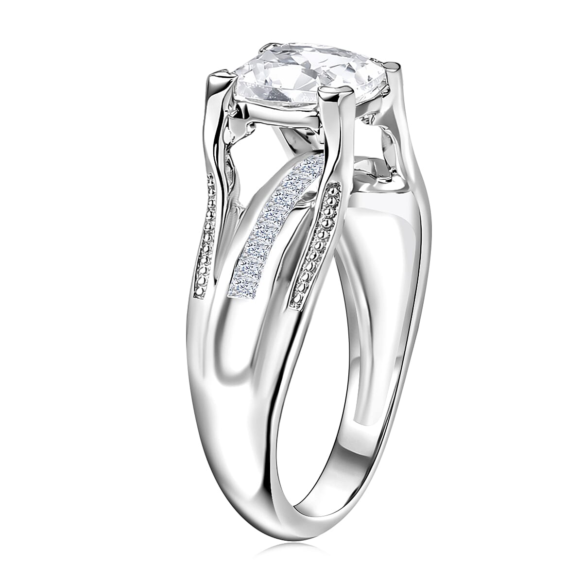 EverTrue Lab Created White Sapphire 2.60 ctw Bridge Ring in Platinum Bond (Size  10.0) image number 3