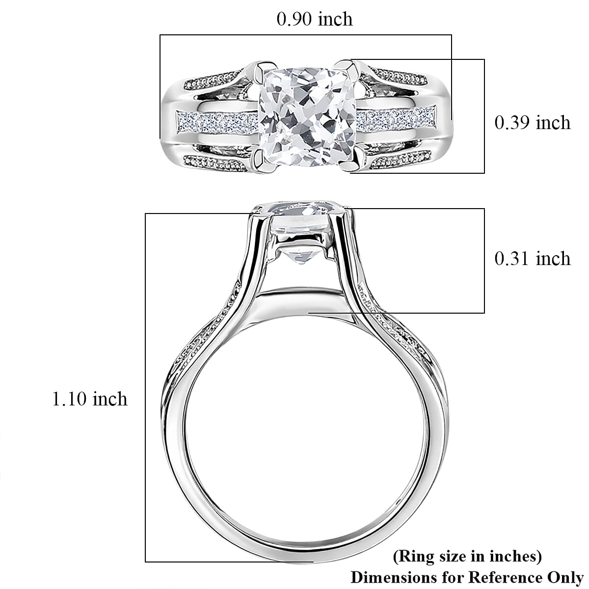 EverTrue Lab Created White Sapphire 2.60 ctw Bridge Ring in Platinum Bond (Size  10.0) image number 5