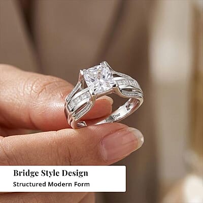 EverTrue Lab Created White Sapphire 2.60 ctw Bridge Ring in Platinum Bond (Size 11.0)