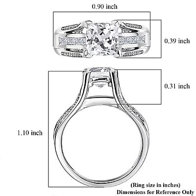 EverTrue Lab Created White Sapphire 2.60 ctw Bridge Ring in Platinum Bond (Size 5.0)