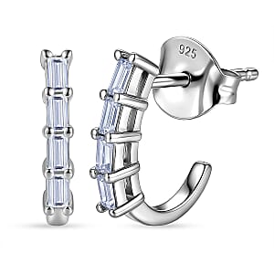 Luxuriant Lab Grown Diamond (VS) 0.15 ctw Baguette Matrix Hoop Earrings in Platinum Over Sterling Silver