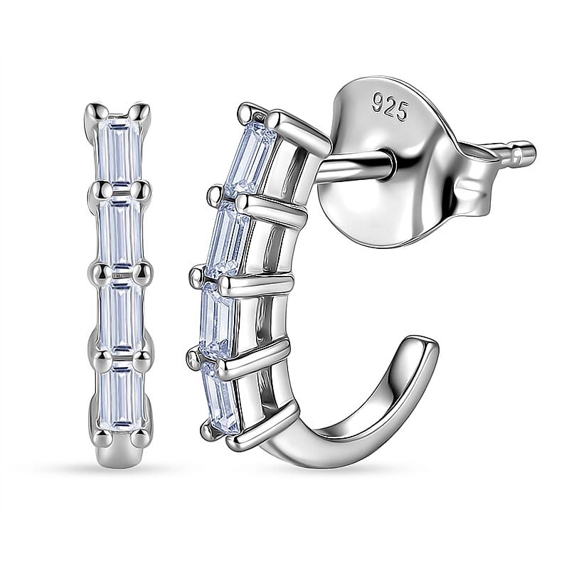 Luxuriant Lab Grown Diamond (VS) 0.15 ctw Baguette Matrix Hoop Earrings in Platinum Over Sterling Silver