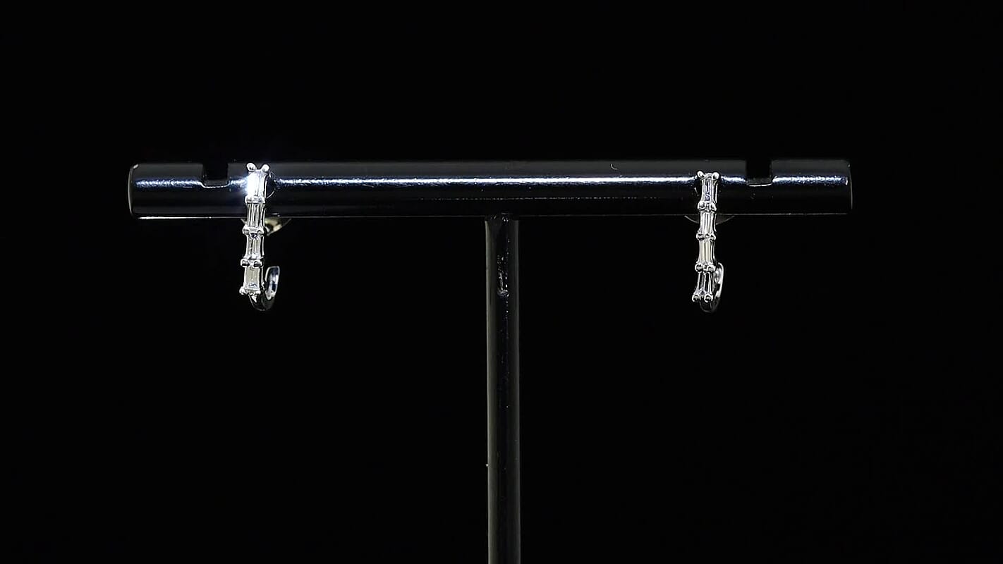 Luxuriant Lab Grown Diamond (VS) Baguette Matrix Hoop Earrings in Platinum Over Sterling Silver 0.15 ctw