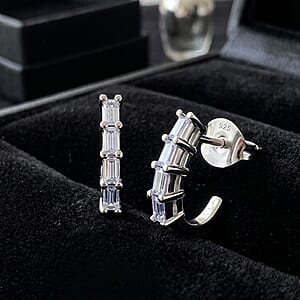 Luxuriant Lab Grown Diamond (VS) 0.15 ctw Baguette Matrix Hoop Earrings in Platinum Over Sterling Silver