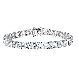 D'Joy Premium Asscher Cut White Topaz 39.70 ctw Eternal Spark Bracelet in Rhodium Over Sterling Silver (7.25 In)
