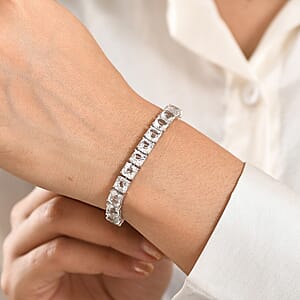 D'Joy Premium Asscher Cut White Topaz 39.70 ctw Eternal Spark Bracelet in Rhodium Over Sterling Silver (7.25 In)