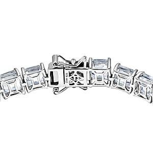 D'Joy Premium Asscher Cut White Topaz 39.70 ctw Eternal Spark Bracelet in Rhodium Over Sterling Silver (7.25 In)
