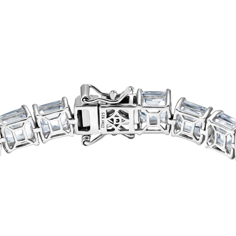 D'Joy Premium Asscher Cut White Topaz 38.50 ctw Eternal Spark Bracelet in Rhodium Over Sterling Silver (7.25 In)