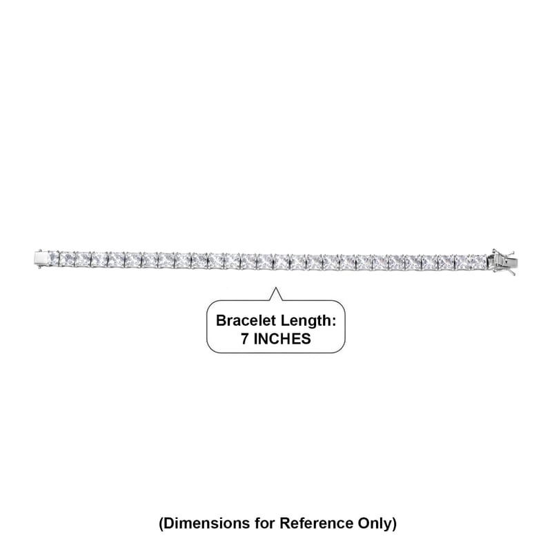 D'Joy Premium Asscher Cut White Topaz 38.50 ctw Eternal Spark Bracelet in Rhodium Over Sterling Silver (7.25 In)