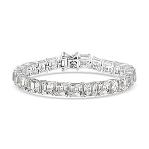 D'Joy Premium Asscher Cut White Topaz 41.50 ctw Eternal Spark Bracelet in Rhodium Over Sterling Silver (8.00 In)