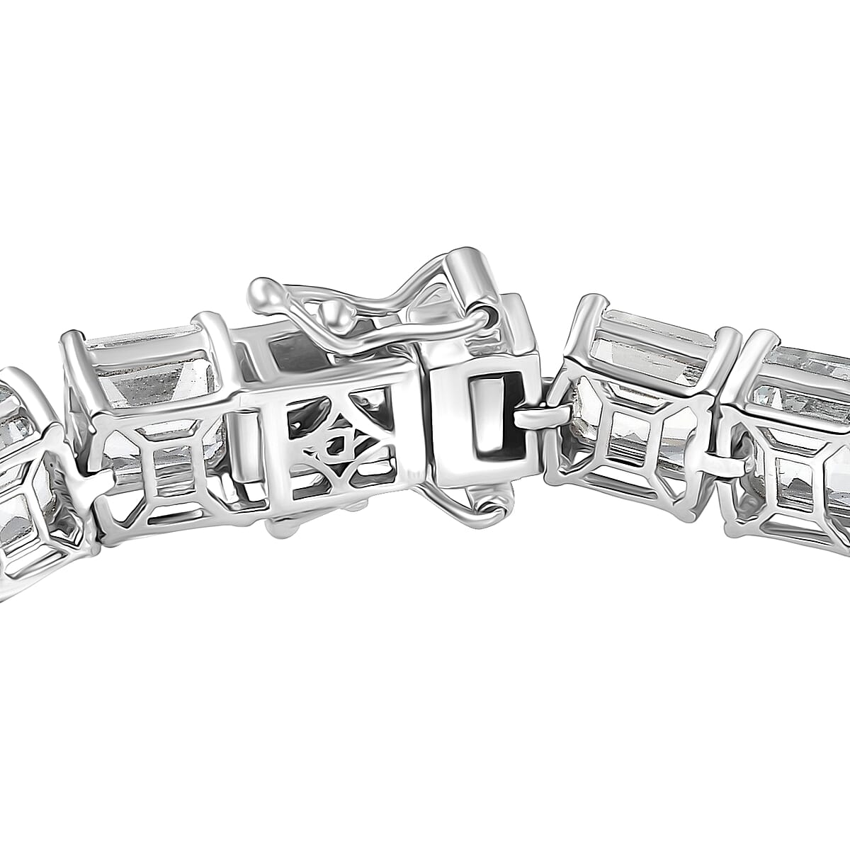 D'Joy Premium Asscher Cut White Topaz 41.50 ctw Eternal Spark Bracelet in Rhodium Over Sterling Silver (8.00 In) image number 3