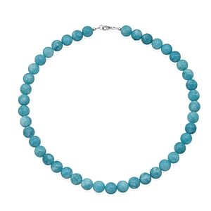 Amazonite Color Chalcedony 330.00 ctw Beaded Necklace (18 Inches) in Sterling Silver