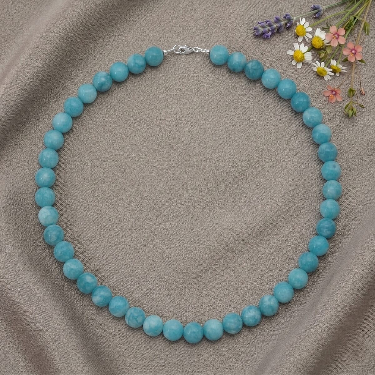 Amazonite Color Chalcedony 330.00 ctw Beaded Necklace (18 Inches) in Sterling Silver image number 1