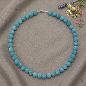 Amazonite Color Chalcedony 330.00 ctw Beaded Necklace (18 Inches) in Sterling Silver