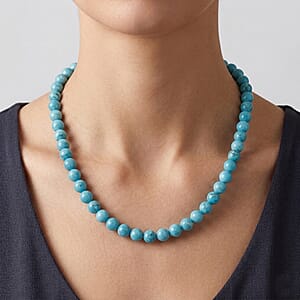 Amazonite Color Chalcedony 330.00 ctw Beaded Necklace (18 Inches) in Sterling Silver