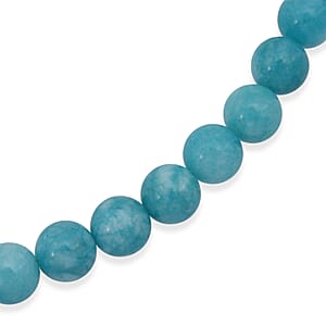 Amazonite Color Chalcedony 330.00 ctw Beaded Necklace (18 Inches) in Sterling Silver