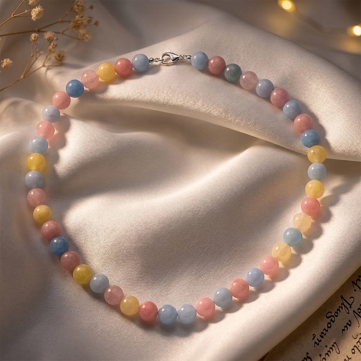 Multi Color Chalcedony 310.00 ctw Beaded Necklace in Sterling Silver (18 Inches) image number 1