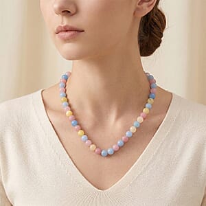 Multi Color Chalcedony 310.00 ctw Beaded Necklace in Sterling Silver (18 Inches)