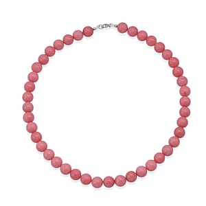 Peach Pink Color Chalcedony 310.00 ctw Beaded Necklace (18 Inches) in Sterling Silver