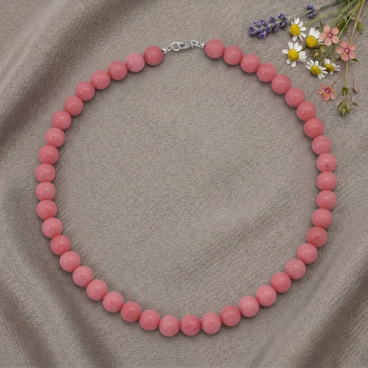 Peach Pink Color Chalcedony 310.00 ctw Beaded Necklace (18 Inches) in Sterling Silver image number 1