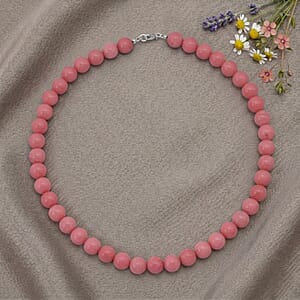 Peach Pink Color Chalcedony 310.00 ctw Beaded Necklace (18 Inches) in Sterling Silver