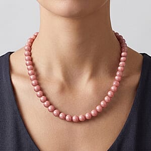 Peach Pink Color Chalcedony 310.00 ctw Beaded Necklace (18 Inches) in Sterling Silver