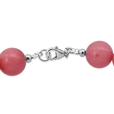 Peach Pink Color Chalcedony 310.00 ctw Beaded Necklace (18 Inches) in Sterling Silver