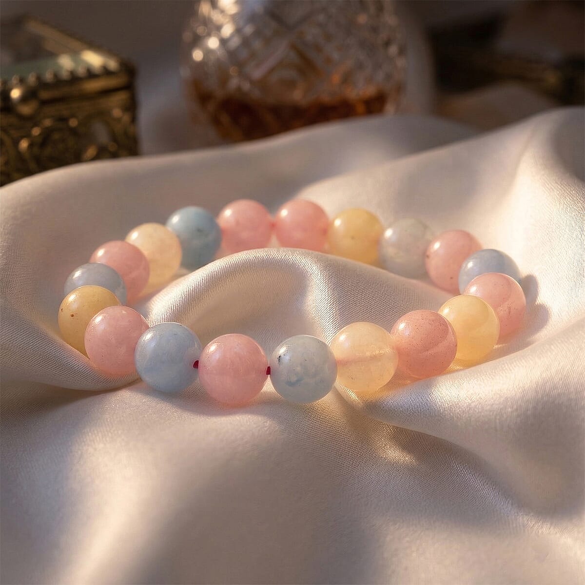 Multi Color Chalcedony 134.00 ctw Beaded Stretch Bracelet image number 1