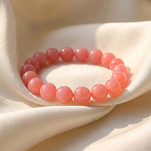 Peach Pink Color Chalcedony 139.50 ctw Beaded Stretch Bracelet