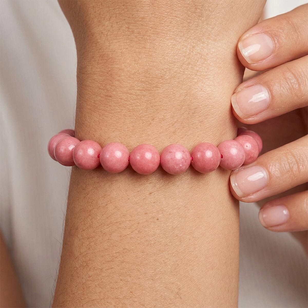 Peach Pink Color Chalcedony 139.50 ctw Beaded Stretch Bracelet image number 2