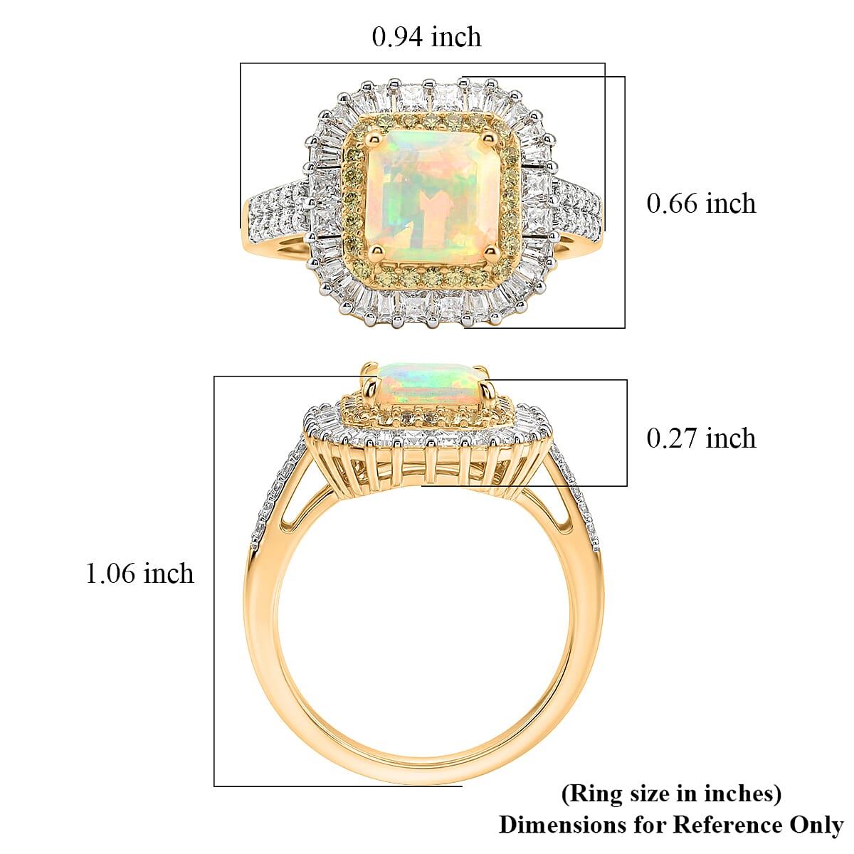 D'Joy Asscher Cut Premium Ethiopian Welo Opal and Multi Gemstone 2.75 ctw Prism Crown Ring in 18K Vermeil Yellow Gold Over Sterling Silver (Size 10.0)