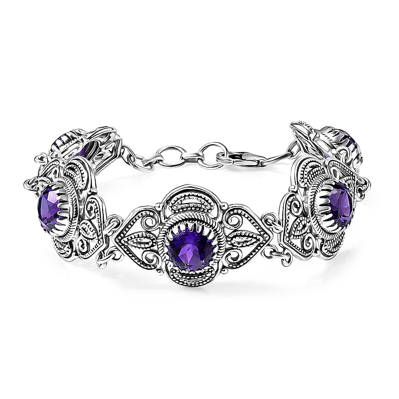 D'Joy Passport to Turkey Artisan Crafted Premium African Amethyst 9.35 ctw Bracelet in Sterling Silver (7.25 In)
