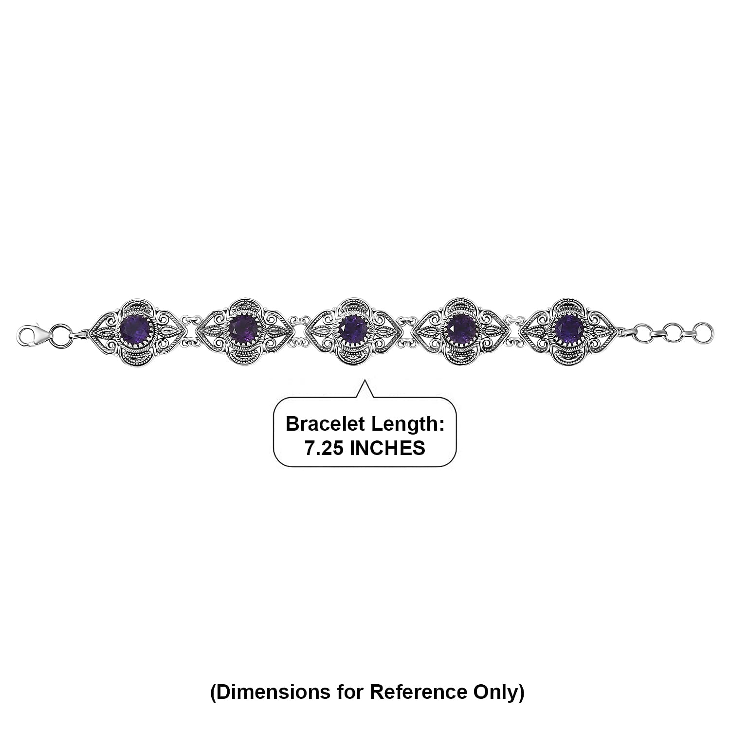D'Joy Passport to Turkey Artisan Crafted Premium African Amethyst 9.35 ctw Bracelet in Sterling Silver (7.25 In)