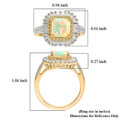 D'Joy Asscher Cut Premium Ethiopian Welo Opal and Multi Gemstone 2.75 ctw Prism Crown Ring in 18K Vermeil Yellow Gold Over Sterling Silver (Size 7.0)