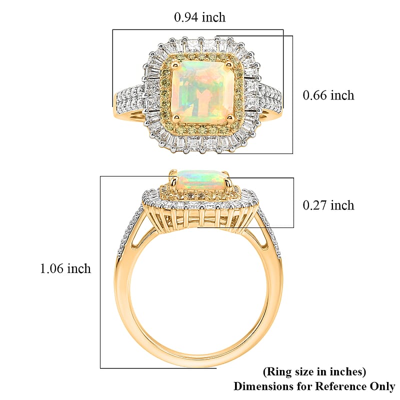 D'Joy Asscher Cut Premium Ethiopian Welo Opal and Multi Gemstone 2.75 ctw Prism Crown Ring in 18K Vermeil Yellow Gold Over Sterling Silver (Size 7.0)