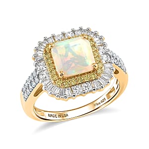D'Joy Premium Ethiopian Welo Opal and Multi Gemstone 2.75 ctw Prism Crown Ring in 18K Vermeil Yellow Gold Over Sterling Silver (Size 9.0)