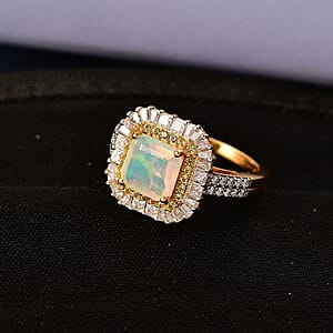 D'Joy Premium Ethiopian Welo Opal and Multi Gemstone 2.75 ctw Prism Crown Ring in 18K Vermeil Yellow Gold Over Sterling Silver (Size 9.0)