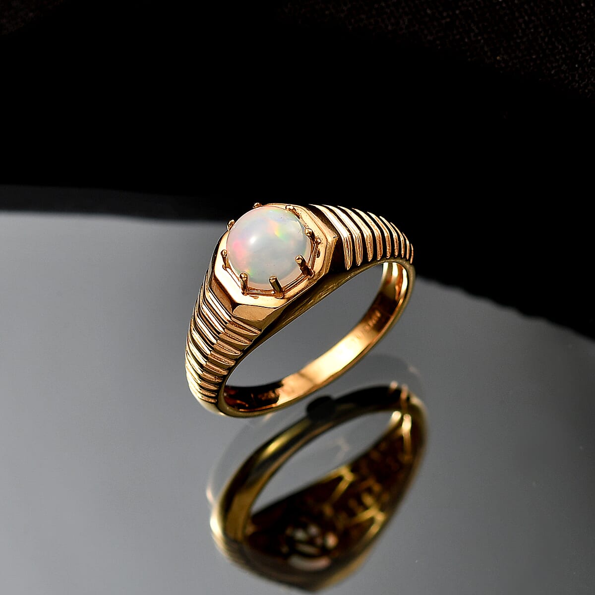 D'Joy Premium Ethiopian Welo Opal 0.80 ctw Men's Ring in 18K Vermeil Yellow Gold Over Sterling Silver (Size 11.0) image number 1